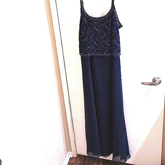 2pc Brilliante Gown & Jacket Sz L Navy Blue Lace Sequins Beaded Mother Wedding - Picture 11 of 16